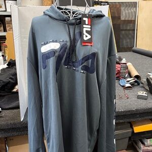 Fila Men's Gray Hoodie with Navy Logo